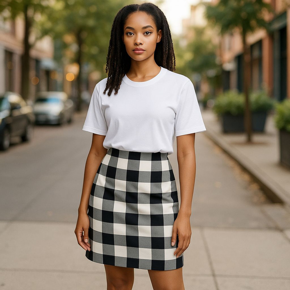 Talbots Black and Cream Buffalo Plaid Pencil Skirt Size 6